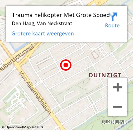 Locatie op kaart van de 112 melding: Trauma helikopter Met Grote Spoed Naar Den Haag, Van Neckstraat op 13 november 2024 06:46