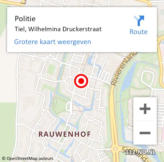 Locatie op kaart van de 112 melding: Politie Tiel, Wilhelmina Druckerstraat op 13 november 2024 08:00