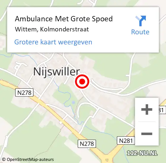 Locatie op kaart van de 112 melding: Ambulance Met Grote Spoed Naar Wittem, Kolmonderstraat op 26 oktober 2014 20:35