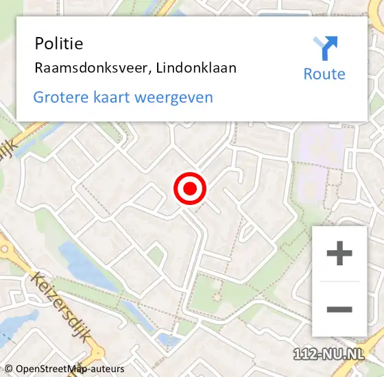 Locatie op kaart van de 112 melding: Politie Raamsdonksveer, Lindonklaan op 13 november 2024 08:08