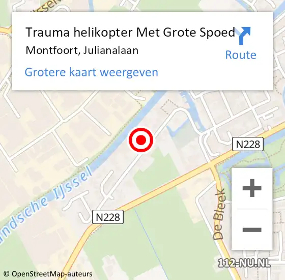 Locatie op kaart van de 112 melding: Trauma helikopter Met Grote Spoed Naar Montfoort, Julianalaan op 13 november 2024 08:12