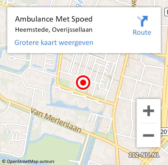 Locatie op kaart van de 112 melding: Ambulance Met Spoed Naar Heemstede, Overijssellaan op 13 november 2024 08:31