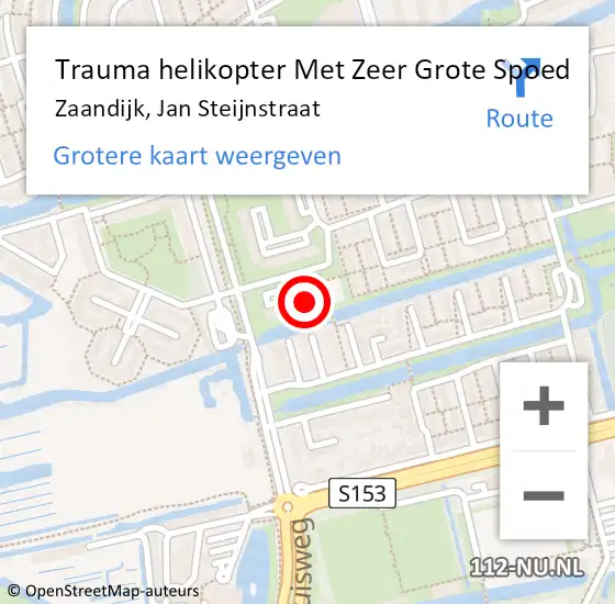 Locatie op kaart van de 112 melding: Trauma helikopter Met Zeer Grote Spoed Naar Zaandijk, Jan Steijnstraat op 13 november 2024 08:33