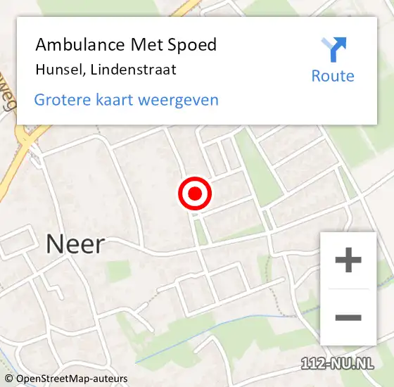 Locatie op kaart van de 112 melding: Ambulance Met Spoed Naar Hunsel, Lindenstraat op 13 november 2024 08:35