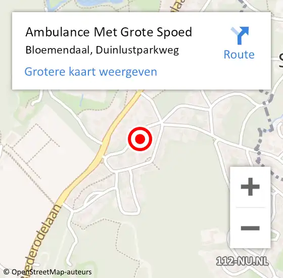 Locatie op kaart van de 112 melding: Ambulance Met Grote Spoed Naar Bloemendaal, Duinlustparkweg op 13 november 2024 08:41