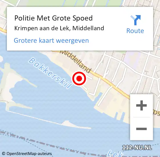 Locatie op kaart van de 112 melding: Politie Met Grote Spoed Naar Krimpen aan de Lek, Middelland op 13 november 2024 08:57