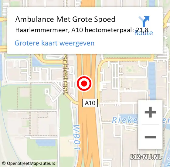 Locatie op kaart van de 112 melding: Ambulance Met Grote Spoed Naar Haarlemmermeer, A10 hectometerpaal: 21,8 op 13 november 2024 09:24