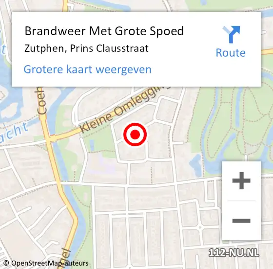 Locatie op kaart van de 112 melding: Brandweer Met Grote Spoed Naar Zutphen, Prins Clausstraat op 13 november 2024 09:27