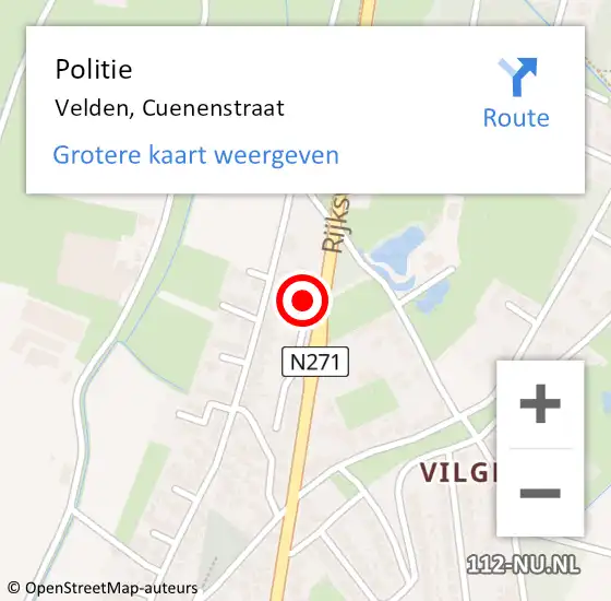 Locatie op kaart van de 112 melding: Politie Velden, Cuenenstraat op 13 november 2024 09:29