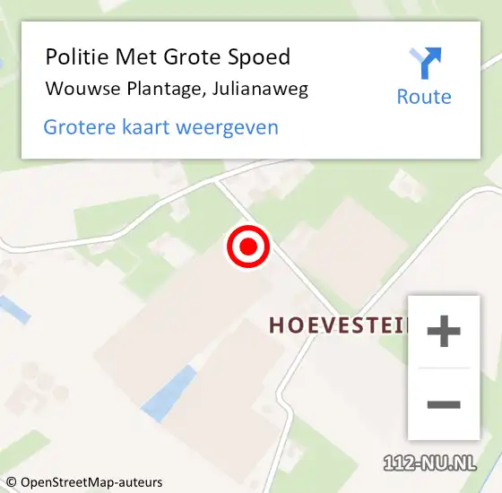 Locatie op kaart van de 112 melding: Politie Met Grote Spoed Naar Wouwse Plantage, Julianaweg op 13 november 2024 09:35