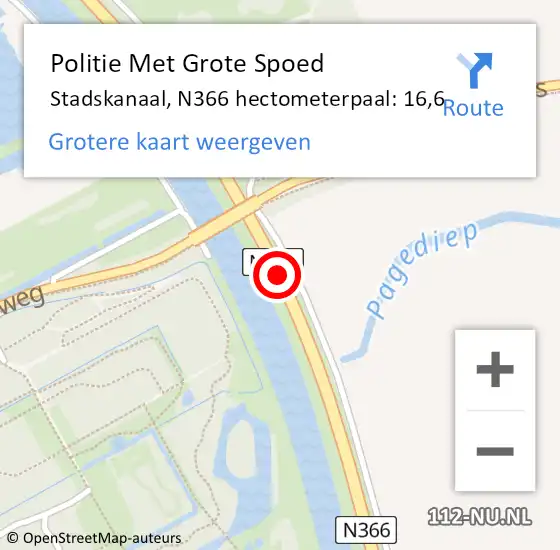 Locatie op kaart van de 112 melding: Politie Met Grote Spoed Naar Stadskanaal, N366 hectometerpaal: 16,6 op 13 november 2024 09:46