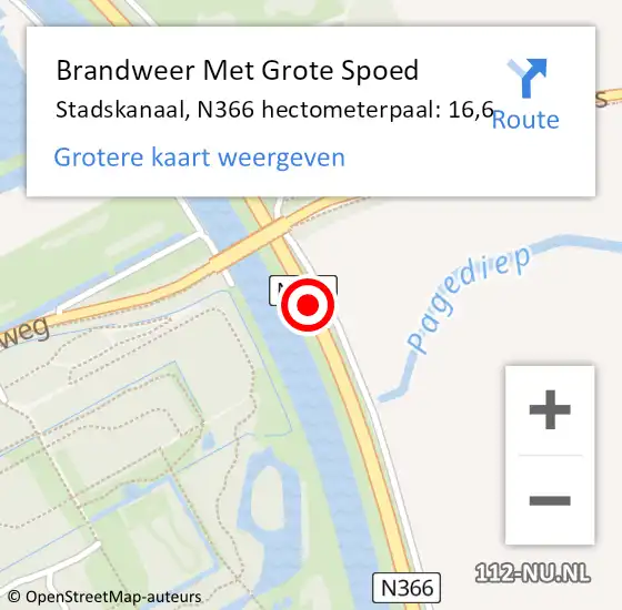 Locatie op kaart van de 112 melding: Brandweer Met Grote Spoed Naar Stadskanaal, N366 hectometerpaal: 16,6 op 13 november 2024 09:48