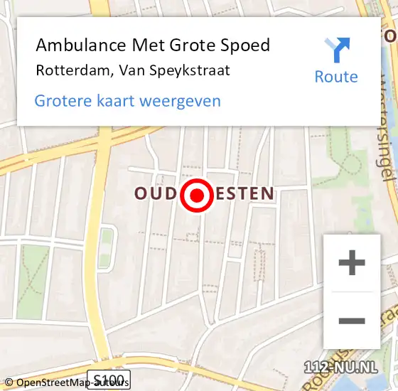 Locatie op kaart van de 112 melding: Ambulance Met Grote Spoed Naar Rotterdam, Van Speykstraat op 13 november 2024 10:01