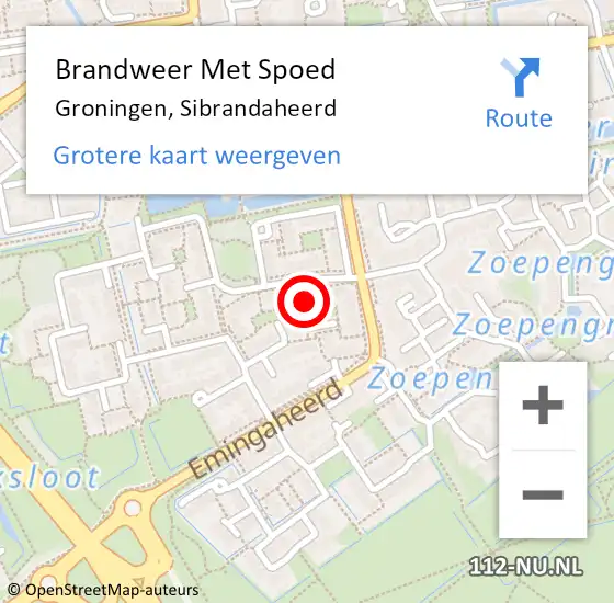 Locatie op kaart van de 112 melding: Brandweer Met Spoed Naar Groningen, Sibrandaheerd op 13 november 2024 10:06