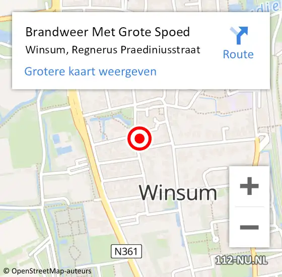 Locatie op kaart van de 112 melding: Brandweer Met Grote Spoed Naar Winsum, Regnerus Praediniusstraat op 13 november 2024 10:40