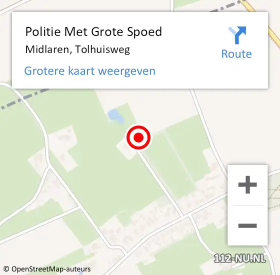 Locatie op kaart van de 112 melding: Politie Met Grote Spoed Naar Midlaren, Tolhuisweg op 13 november 2024 10:55