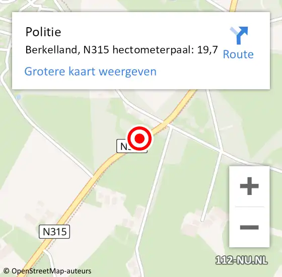 Locatie op kaart van de 112 melding: Politie Berkelland, N315 hectometerpaal: 19,7 op 13 november 2024 10:57