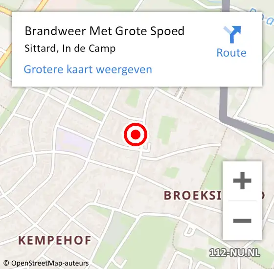 Locatie op kaart van de 112 melding: Brandweer Met Grote Spoed Naar Sittard, In de Camp op 13 november 2024 12:10