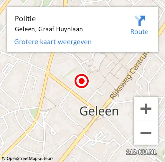 Locatie op kaart van de 112 melding: Politie Geleen, Graaf Huynlaan op 13 november 2024 12:18