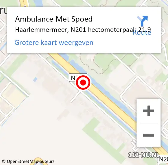 Locatie op kaart van de 112 melding: Ambulance Met Spoed Naar Haarlemmermeer, N201 hectometerpaal: 21,9 op 13 november 2024 12:19