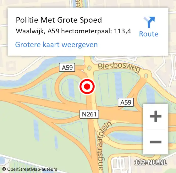 Locatie op kaart van de 112 melding: Politie Met Grote Spoed Naar Waalwijk, A59 hectometerpaal: 113,4 op 13 november 2024 12:46