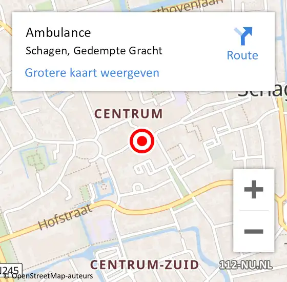 Locatie op kaart van de 112 melding: Ambulance Schagen, Gedempte Gracht op 13 november 2024 12:56