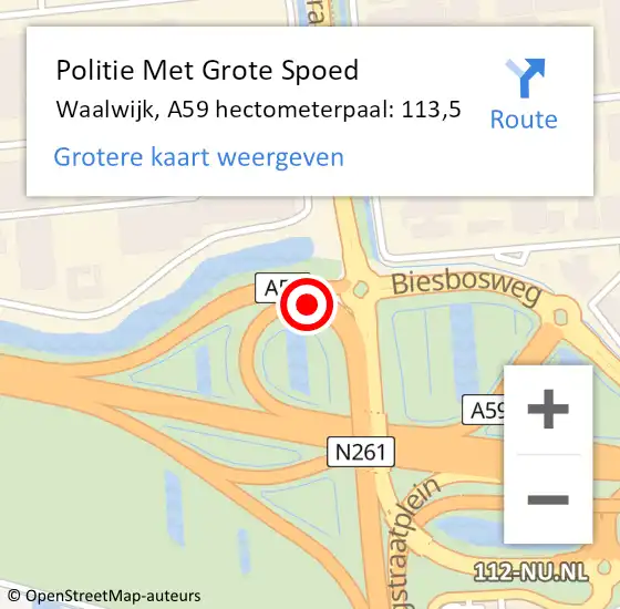 Locatie op kaart van de 112 melding: Politie Met Grote Spoed Naar Waalwijk, A59 hectometerpaal: 113,5 op 13 november 2024 13:01