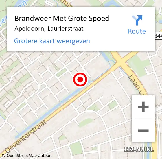 Locatie op kaart van de 112 melding: Brandweer Met Grote Spoed Naar Apeldoorn, Laurierstraat op 13 november 2024 13:17