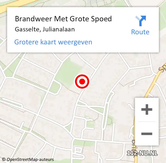 Locatie op kaart van de 112 melding: Brandweer Met Grote Spoed Naar Gasselte, Julianalaan op 13 november 2024 13:22