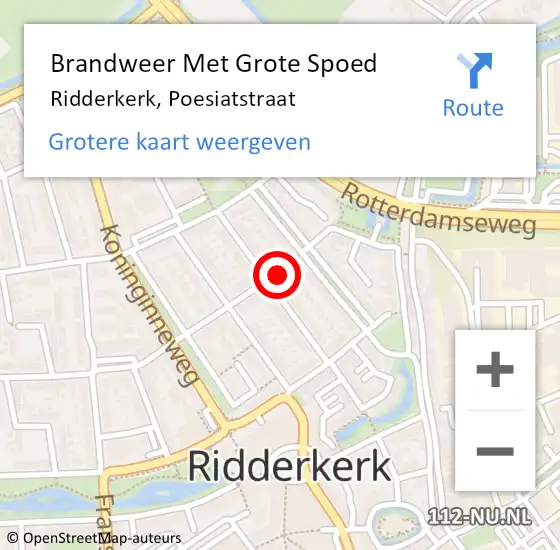 Locatie op kaart van de 112 melding: Brandweer Met Grote Spoed Naar Ridderkerk, Poesiatstraat op 13 november 2024 13:36