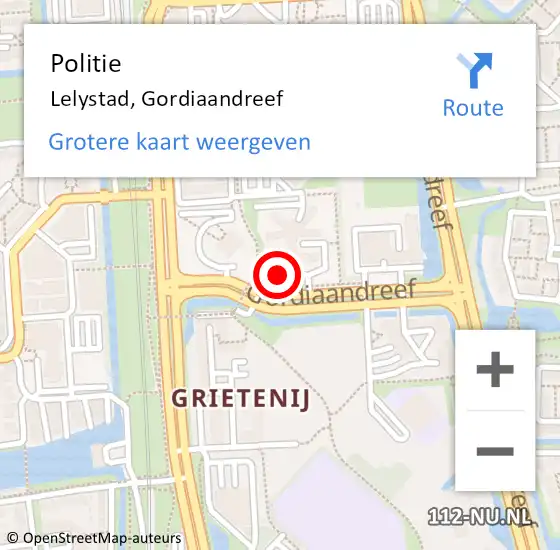 Locatie op kaart van de 112 melding: Politie Lelystad, Gordiaandreef op 13 november 2024 14:01