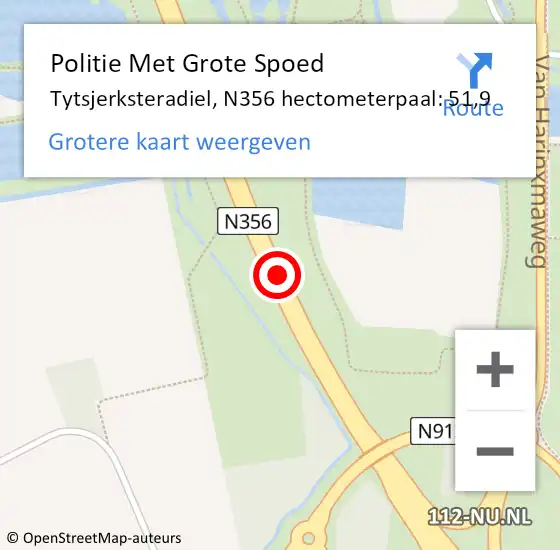 Locatie op kaart van de 112 melding: Politie Met Grote Spoed Naar Tytsjerksteradiel, N356 hectometerpaal: 51,9 op 13 november 2024 14:19