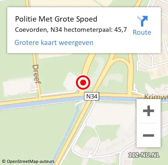 Locatie op kaart van de 112 melding: Politie Met Grote Spoed Naar Coevorden, N34 hectometerpaal: 45,7 op 13 november 2024 14:27