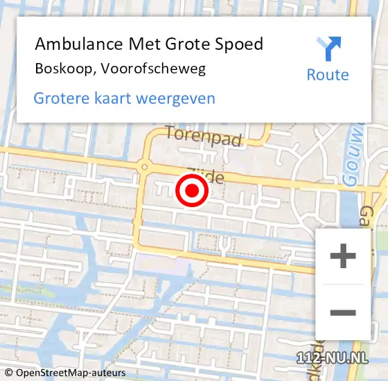 Locatie op kaart van de 112 melding: Ambulance Met Grote Spoed Naar Boskoop, Voorofscheweg op 13 november 2024 14:33