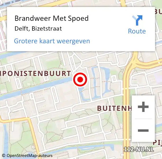 Locatie op kaart van de 112 melding: Brandweer Met Spoed Naar Delft, Bizetstraat op 13 november 2024 14:37