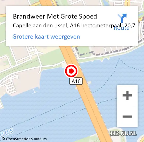 Locatie op kaart van de 112 melding: Brandweer Met Grote Spoed Naar Capelle aan den IJssel, A16 hectometerpaal: 20,7 op 13 november 2024 14:41