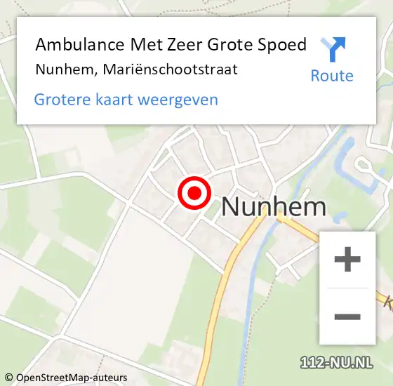 Locatie op kaart van de 112 melding: Ambulance Met Zeer Grote Spoed Naar Nunhem, Mariënschootstraat op 13 november 2024 14:52