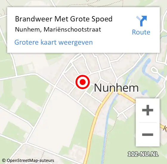 Locatie op kaart van de 112 melding: Brandweer Met Grote Spoed Naar Nunhem, Mariënschootstraat op 13 november 2024 14:52