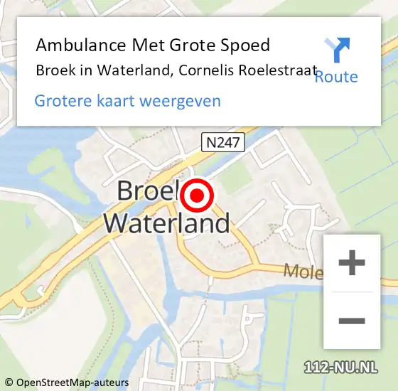 Locatie op kaart van de 112 melding: Ambulance Met Grote Spoed Naar Broek in Waterland, Cornelis Roelestraat op 13 november 2024 15:03