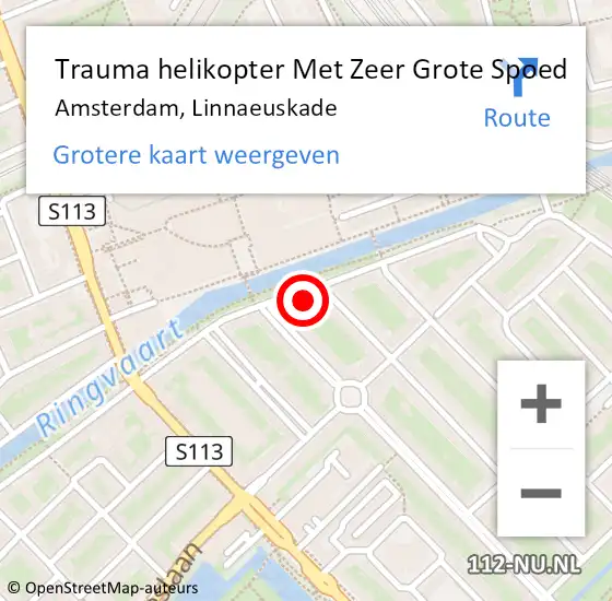 Locatie op kaart van de 112 melding: Trauma helikopter Met Zeer Grote Spoed Naar Amsterdam, Linnaeuskade op 13 november 2024 15:13