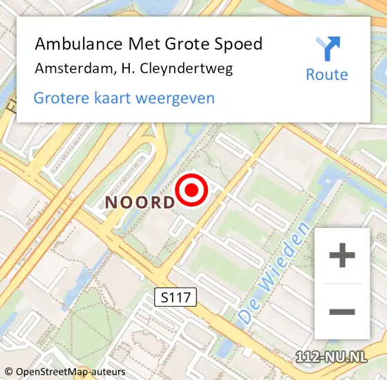 Locatie op kaart van de 112 melding: Ambulance Met Grote Spoed Naar Amsterdam, H. Cleyndertweg op 13 november 2024 15:25