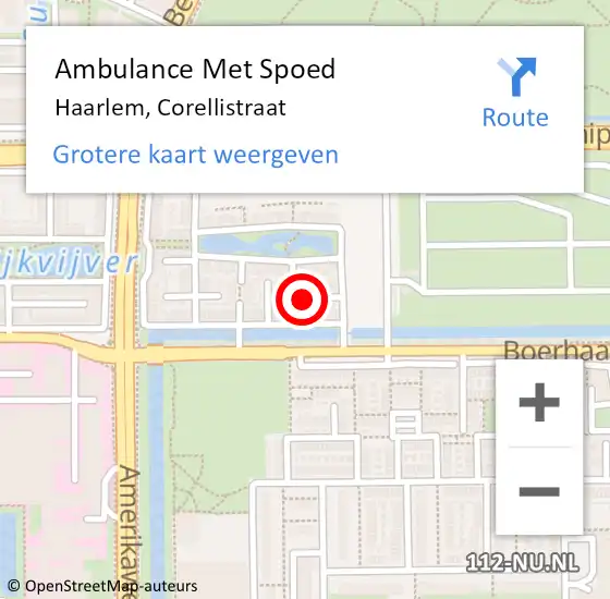 Locatie op kaart van de 112 melding: Ambulance Met Spoed Naar Haarlem, Corellistraat op 13 november 2024 15:50