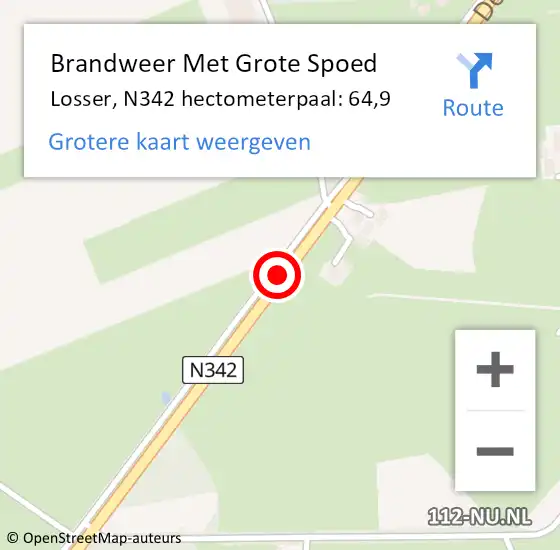 Locatie op kaart van de 112 melding: Brandweer Met Grote Spoed Naar Losser, N342 hectometerpaal: 64,9 op 13 november 2024 16:08