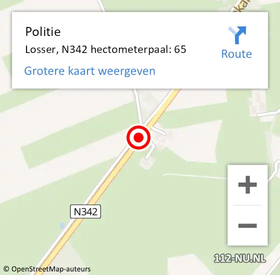 Locatie op kaart van de 112 melding: Politie Losser, N342 hectometerpaal: 65 op 13 november 2024 16:10