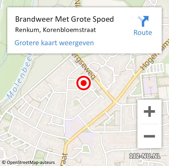 Locatie op kaart van de 112 melding: Brandweer Met Grote Spoed Naar Renkum, Korenbloemstraat op 13 november 2024 16:11