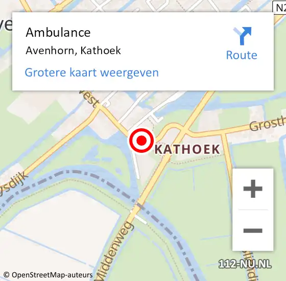 Locatie op kaart van de 112 melding: Ambulance Avenhorn, Kathoek op 13 november 2024 16:29