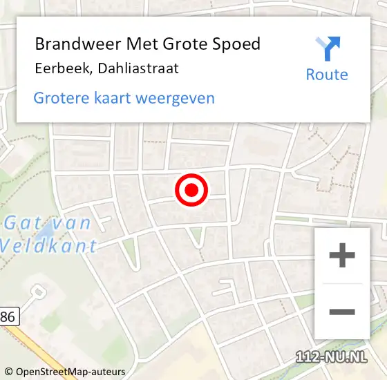 Locatie op kaart van de 112 melding: Brandweer Met Grote Spoed Naar Eerbeek, Dahliastraat op 26 oktober 2014 22:03