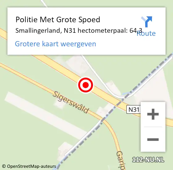 Locatie op kaart van de 112 melding: Politie Met Grote Spoed Naar Smallingerland, N31 hectometerpaal: 64,3 op 13 november 2024 16:50