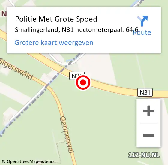 Locatie op kaart van de 112 melding: Politie Met Grote Spoed Naar Smallingerland, N31 hectometerpaal: 64,6 op 13 november 2024 16:50