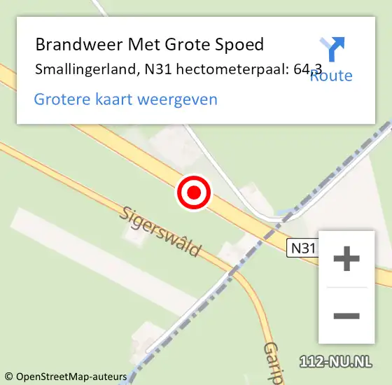 Locatie op kaart van de 112 melding: Brandweer Met Grote Spoed Naar Smallingerland, N31 hectometerpaal: 64,3 op 13 november 2024 16:51